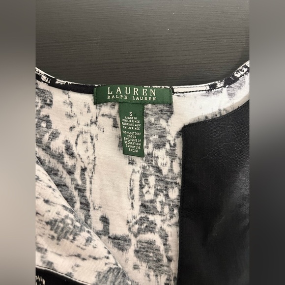 Lauren Ralph Lauren Shirt Womens Small Black White Paisley 3/4 Sleeve V-neck - Picture 6 of 7